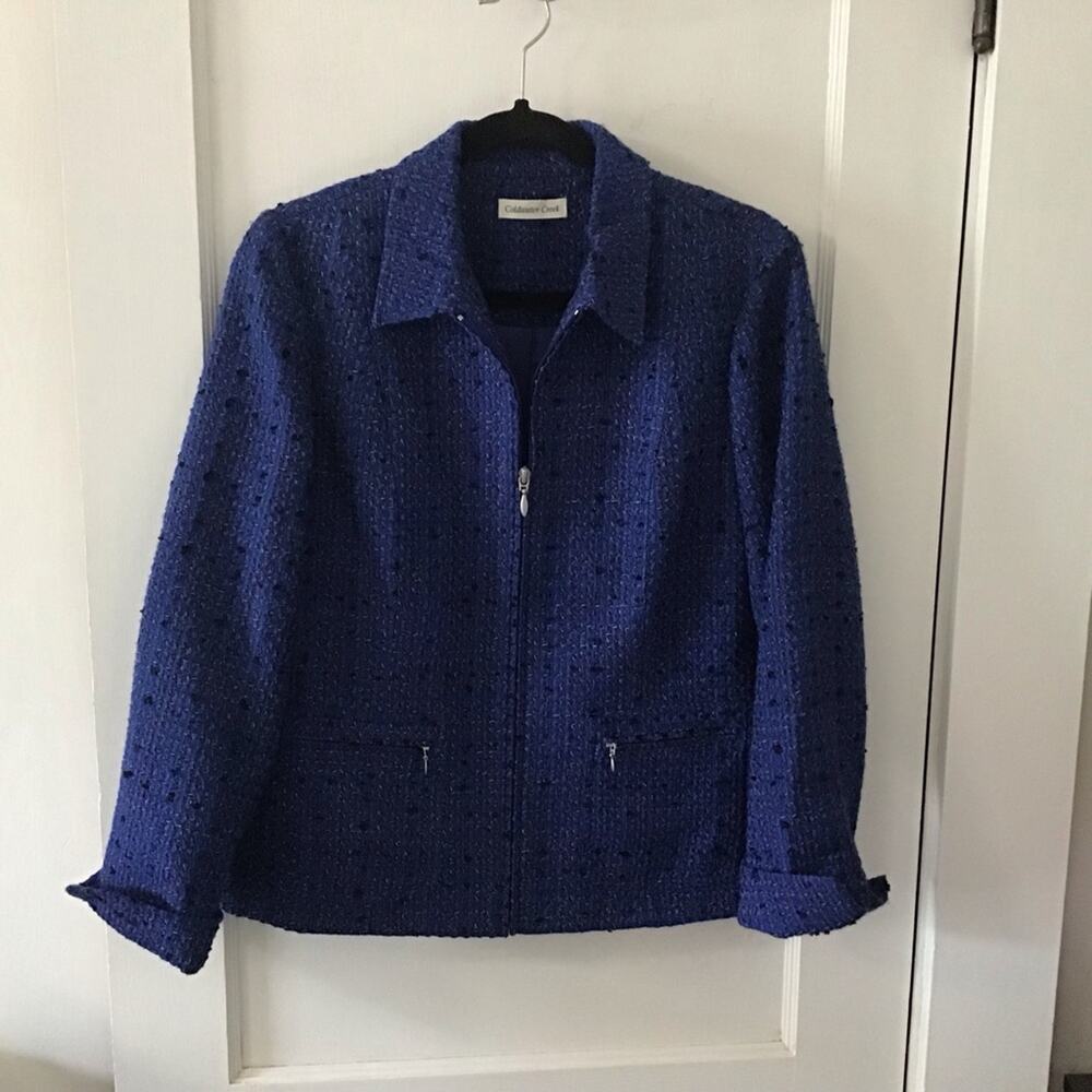 Coldwater Creek Boucle Blue Tweed zipped blazer jacket 6